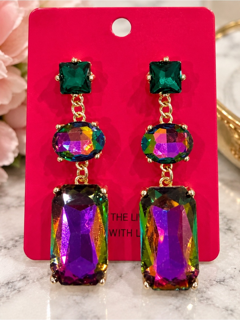 Multicolor gold candy Crystal Drop Earrings statement chunky dangle jewelry gift